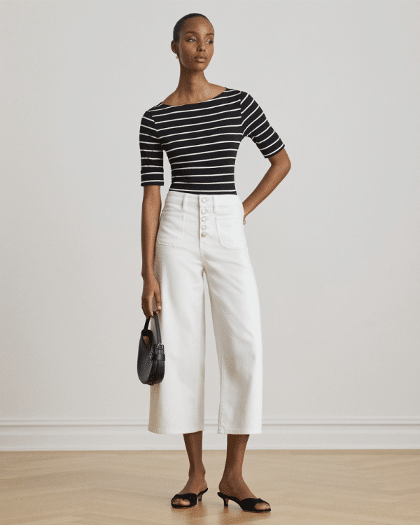 New Collection LAUREN RALPH LAUREN  STRIPED STRETCH COTTON BOATNECK T-SHIRT