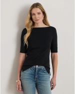 New Collection LAUREN RALPH LAUREN BLACK STRETCH COTTON BOATNECK T-SHIRT