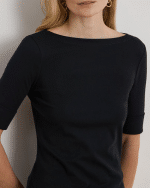New Collection LAUREN RALPH LAUREN BLACK STRETCH COTTON BOATNECK T-SHIRT