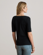 New Collection LAUREN RALPH LAUREN BLACK STRETCH COTTON BOATNECK T-SHIRT