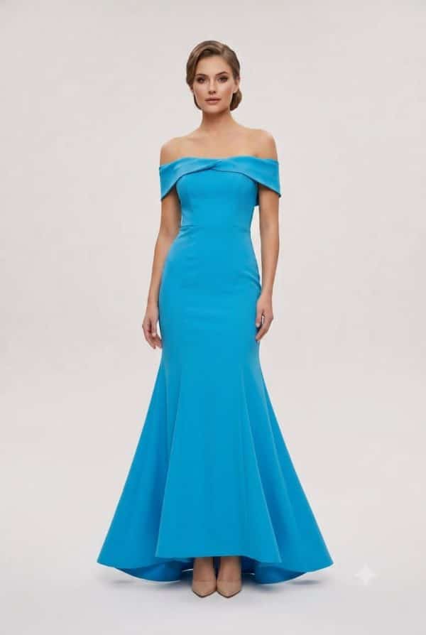 Default ΒΕ YOU SKY BLUE OFF -SHOULDER MAXI DRESS