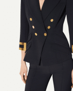 New Collection ELISABETTA FRANCHI BLACK JACKET IN DOUBLE LAYER STRETCH CREPE FABRIC WITH JEWEL LOGO