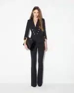 New Collection ELISABETTA FRANCHI BLACK JACKET IN DOUBLE LAYER STRETCH CREPE FABRIC WITH JEWEL LOGO