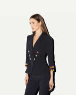 New Collection ELISABETTA FRANCHI BLACK JACKET IN DOUBLE LAYER STRETCH CREPE FABRIC WITH JEWEL LOGO