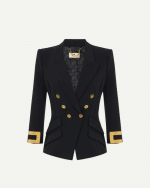 New Collection ELISABETTA FRANCHI BLACK JACKET IN DOUBLE LAYER STRETCH CREPE FABRIC WITH JEWEL LOGO
