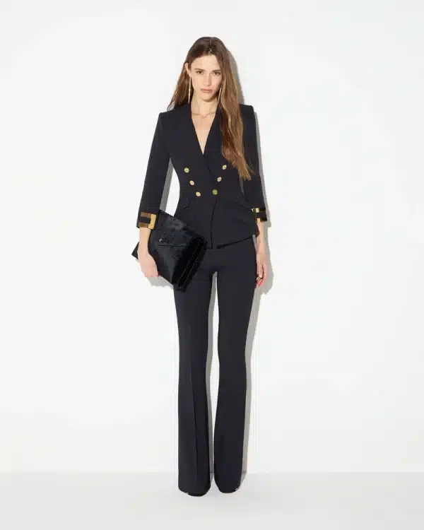 New Collection ELISABETTA FRANCHI BLACK JACKET IN DOUBLE LAYER STRETCH CREPE FABRIC WITH JEWEL LOGO