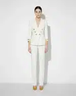 New Collection ELISABETTA FRANCHI WHITE JACKET IN DOUBLE LAYER STRETCH CREPE FABRIC WITH JEWEL LOGO