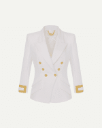 New Collection ELISABETTA FRANCHI WHITE JACKET IN DOUBLE LAYER STRETCH CREPE FABRIC WITH JEWEL LOGO