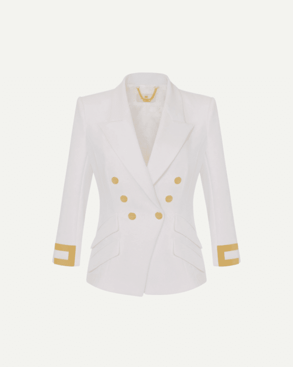 New Collection ELISABETTA FRANCHI WHITE JACKET IN DOUBLE LAYER STRETCH CREPE FABRIC WITH JEWEL LOGO