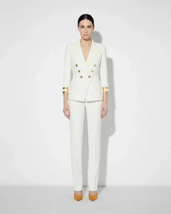 New Collection ELISABETTA FRANCHI WHITE JACKET IN DOUBLE LAYER STRETCH CREPE FABRIC WITH JEWEL LOGO