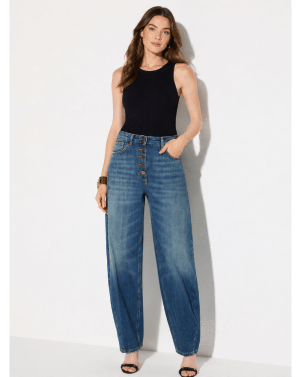 New Collection ELISABETTA FRANCHI BALLON JEANS WITH JEWEL BUTTOMS