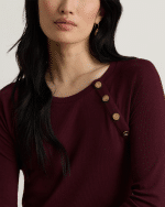 New Collection LAUREN RALPH LAUREN BUTTON-TRIM RIB-KNIT COTTON-BLEND DRESS
