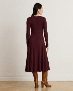 New Collection LAUREN RALPH LAUREN BUTTON-TRIM RIB-KNIT COTTON-BLEND DRESS
