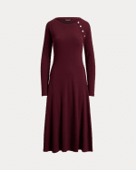 New Collection LAUREN RALPH LAUREN BUTTON-TRIM RIB-KNIT COTTON-BLEND DRESS