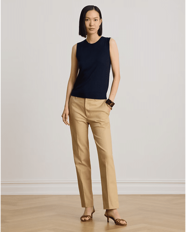 New Collection LAUREN RALPH LAUREN COTTON SLIM STRAIGHT TROUSERS BIRTCH TAN