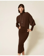 New collection TWEENSET KNIT AND CREPE DE CHINE LONG DRESS