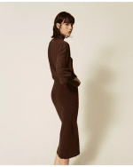 New collection TWEENSET KNIT AND CREPE DE CHINE LONG DRESS