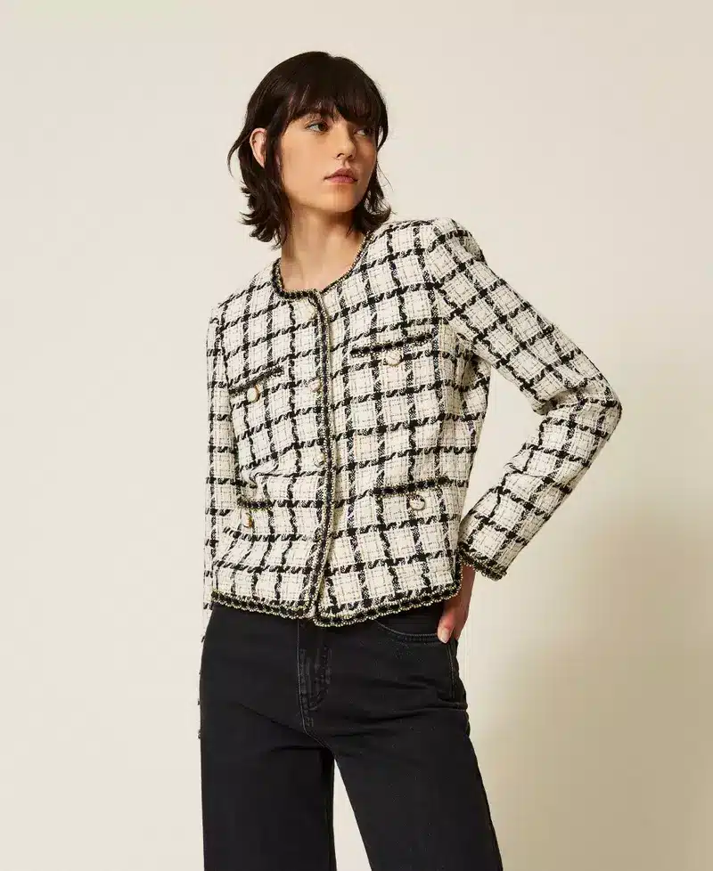 New Collection TWINSET BOUCLE JACKET WITH CHECK PATTERT New Collection TWINSET BOUCLE JACKET WITH CHECK PATTERT