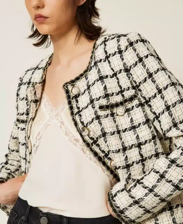 New Collection TWINSET BOUCLE JACKET WITH CHECK PATTERT