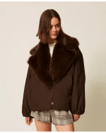 New Collection TWINSET GABARDINE JACKET WITH FAUX FUR COLLAR
