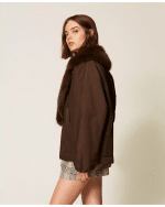 New Collection TWINSET GABARDINE JACKET WITH FAUX FUR COLLAR