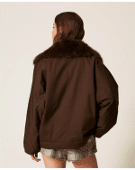 New Collection TWINSET GABARDINE JACKET WITH FAUX FUR COLLAR
