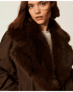 New Collection TWINSET GABARDINE JACKET WITH FAUX FUR COLLAR
