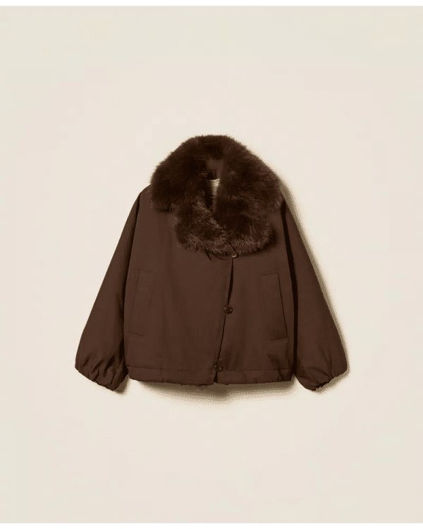 New Collection TWINSET GABARDINE JACKET WITH FAUX FUR COLLAR