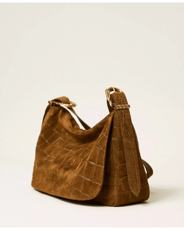 New Collection TWINSET LILIANE CROCODILE PRINT SUEDE BAG