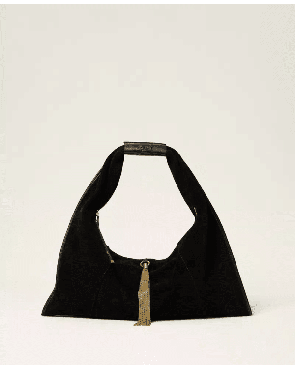 New Collection TWINSET SUEDE TRAPEZOID -SHAPE HOBO BAG WITH TASSEL