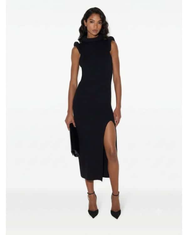 New Collection ELISABBETTA FRANCHI BLACK DRESS WITH 3D DETAILS