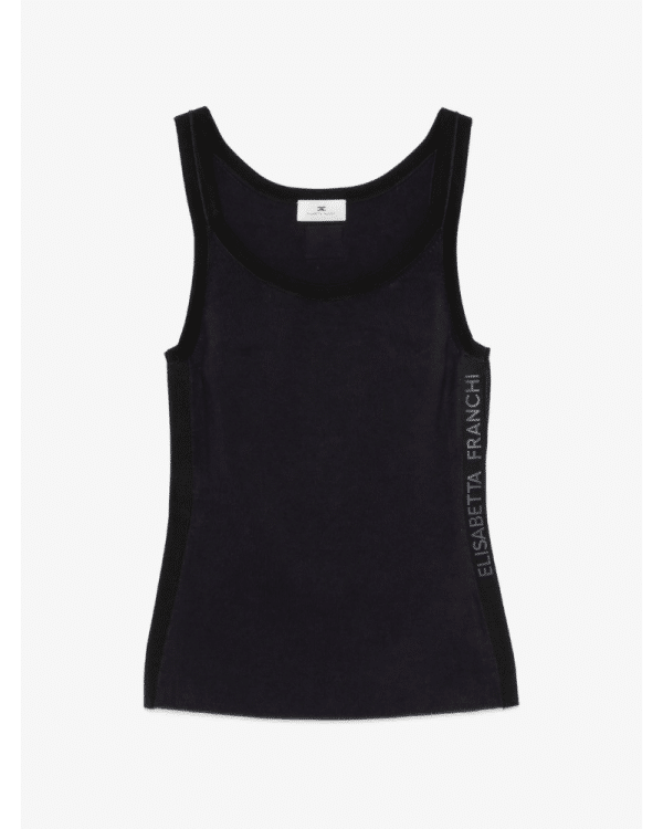 New Collection ELISABETTA FRANCHI LOGO-PRINT RIBBED-KNIT TANK TOP