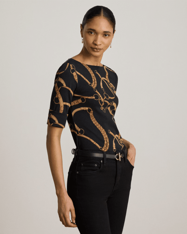 New Collection LAUREN RALPH LAUREN BELTING – PRINT COAT BOATNECH T-SHIRT
