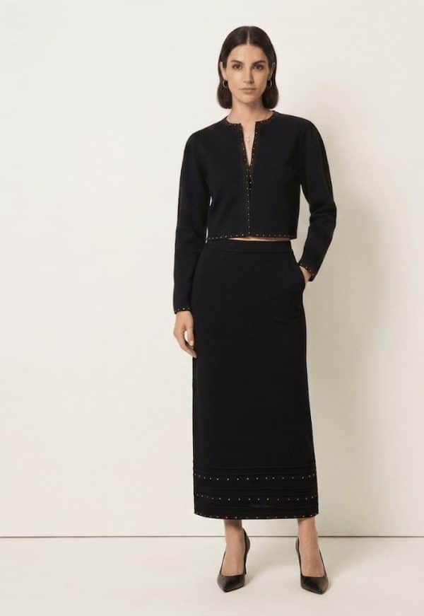 New Collection TWIN SET CROPPED CARDIGAN & BLACK SKIRT WITH CRYSTALS