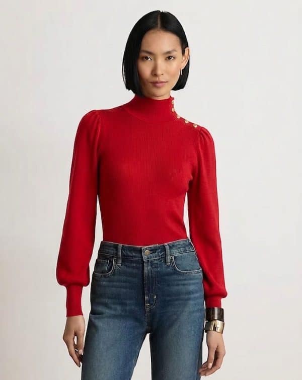 New Collection LAUREN RALPH LAUREN BUTTOM – TRIM MOCKNECK JUMPER
