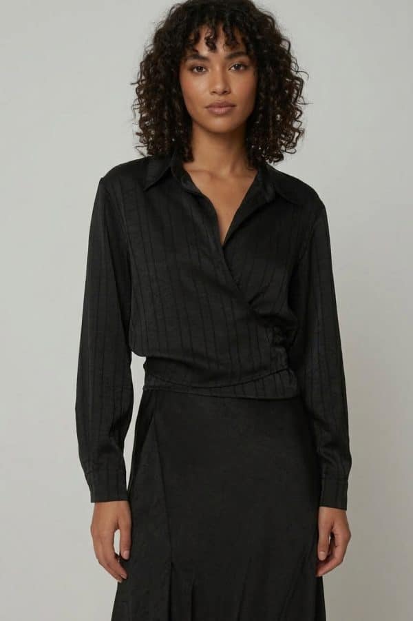 New Collection CKONTOVA BLACK SLINKY WRAP SHIRT