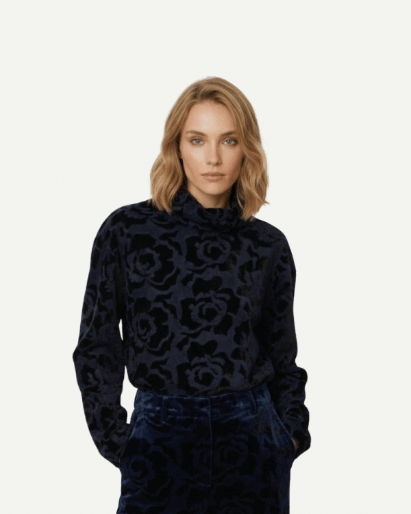 New Collection CKONTOVA BLUE HIGH NECK KNIT TOP