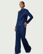 New Collection CKONTOVA BLUE SLEEK DRAPPING BLOUSE & SATIN PANTS