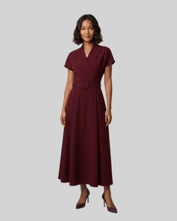 New Collection CKONTOVA BORDEAUX FOLD OVER MIDI DRESS