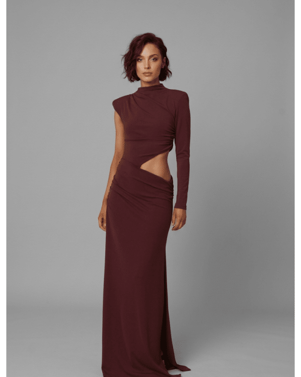 New Collection CKONTOVA BORDEAUX MOCK MAXI DRESS