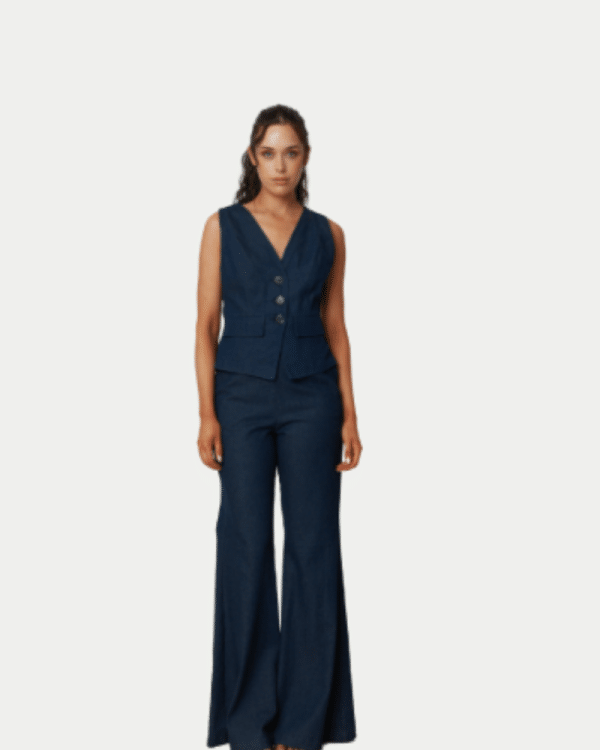 New Collection CKONTOVA DARK BLUE DENIM BELL PANTS  & DENIM VEST