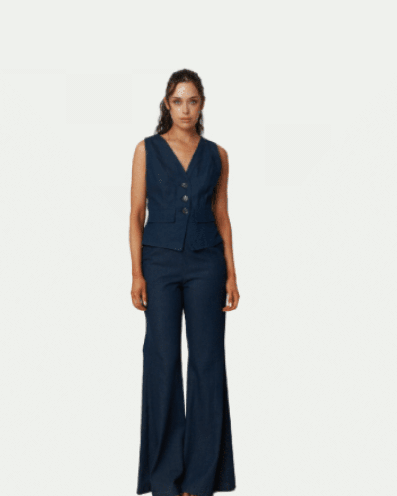 New Collection CKONTOVA DARK BLUE DENIM BELL PANTS & DENIM VEST New Collection CKONTOVA DARK BLUE DENIM BELL PANTS & DENIM VEST