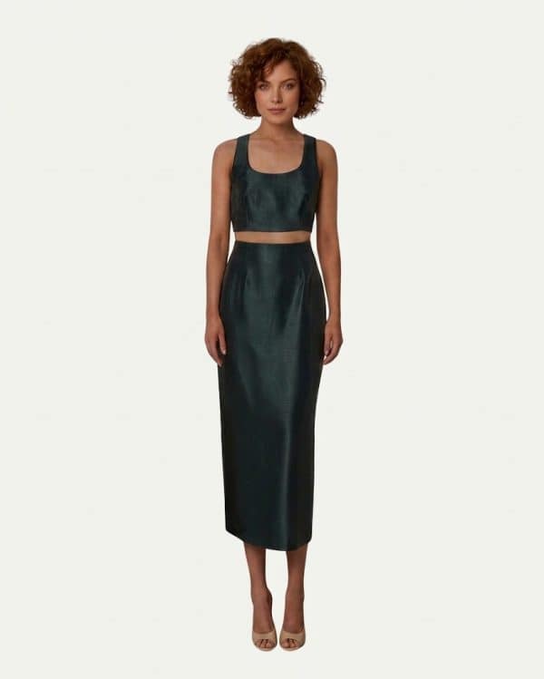 New Collection CKONTOVA DARK GREEN AURA STRAIGHT SKIRT &  CROP TOP