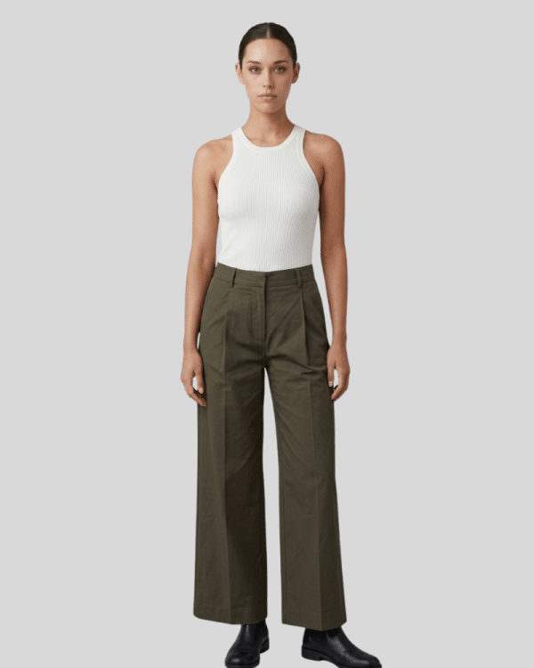 New Collection CKONTOVA KHAKI LINEAR TROUSERS