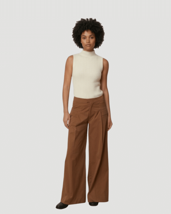 New Collection CKONTOVA TAN LINEAR TROUSERS