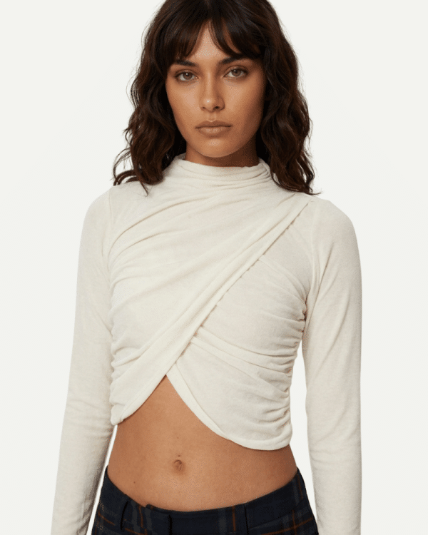 New Collection CKONTOVA WHITE CROSSOVER DRAPED TOP