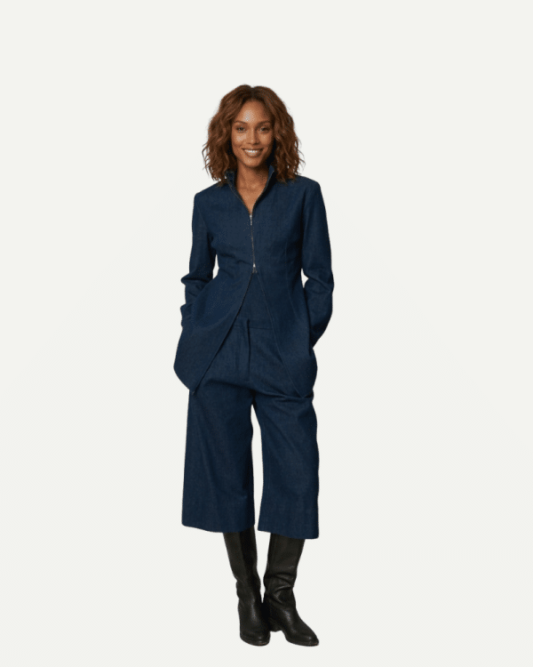 New Collection CONTOVA DARK BLUE DENIM ZIP CULOTTES