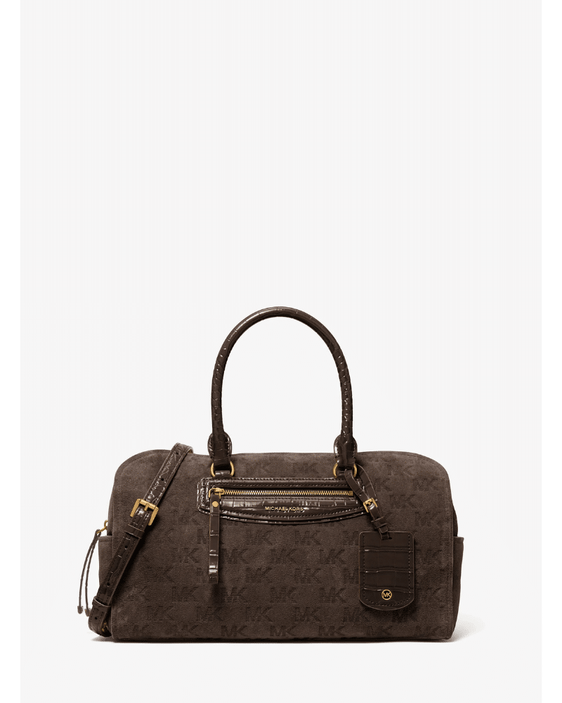New Collection MICHAEL KORS JES SET TRAVEL MEDIUM LOGO EMPOSSED DUFFEL CROSSBODY BAG New Collection MICHAEL KORS JES SET TRAVEL MEDIUM LOGO EMPOSSED DUFFEL CROSSBODY BAG