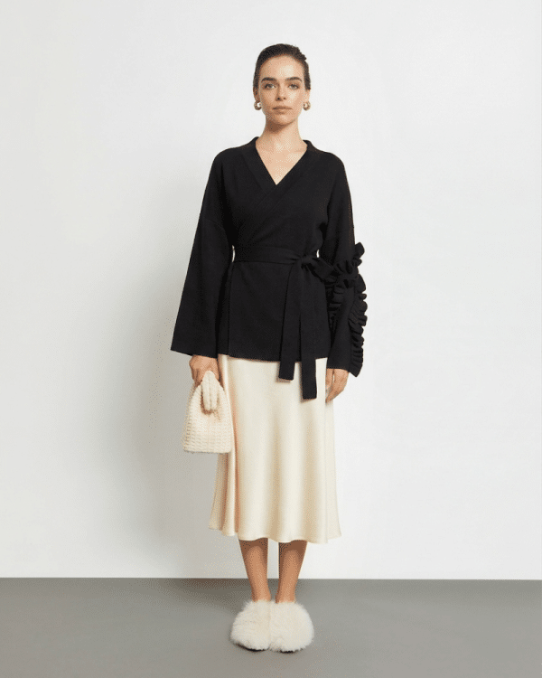 New Collection KOURBELA KNIT CARDIGAN WITH RUFFLES