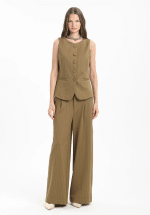 New Collection MY T OLIVE PRINSTRIPE WAISTCOAT & WIDE-LEG TROUSERS SET